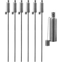 Harbour Housewares 6x Outdoor Flame Torches - Cylinder Metal Garden Fire Torch Lighting in Silver