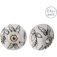 Nicola Spring Round Ceramic Cabinet Knobs - Black Leaves - Pack of 24 | Size: 1000mm x 500mm