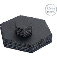 Argon Tableware 12 Piece Hexagon Slate Placemats & Coasters Set in Grey
