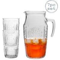 Bormioli Rocco 7 Piece Romantic Glass Water Jug & Glasses Set in Clear