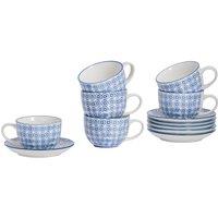 Nicola Spring 24 Piece Hand-Printed Cappuccino Cup & Saucer Set - 250ml in Navy
