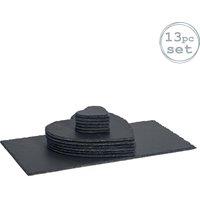 Argon Tableware 13 Piece Heart Slate Placemats & Coasters Set in Grey