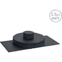 Argon Tableware 13 Piece Round Slate Placemats & Coasters Set in Grey