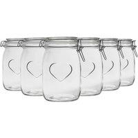 Nicola Spring Heart Glass Storage Jars - 1 Litre - Clear Seal - Pack of 6