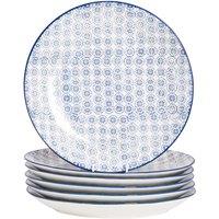 Nicola Spring Hand-Printed Dinner Plates - 25.5cm - Pack of 6 in Navy