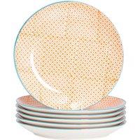 Nicola Spring Hand-Printed Dinner Plates - 25.5cm - Pack of 6 in Orange