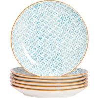 Nicola Spring Hand-Printed Dinner Plates - 25.5cm - Pack of 6 in Blue