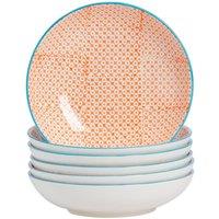 Nicola Spring Hand-Printed Pasta Bowls - 22cm - Pack of 6 in Orange