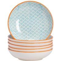 Nicola Spring Hand-Printed Pasta Bowls - 22cm - Pack of 6 in Blue