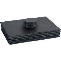 Argon Tableware Slate Placemats & Coasters Set 40cm x 30cm Grey | Size: 40 cm x 30 cm