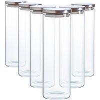 Argon Tableware Glass Storage Jars with Metal Lids - 2 Litre - Pack of 6 in Silver