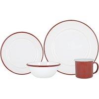 Argon Tableware 16 Piece White Enamel Dinner Set in Red
