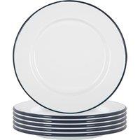 Argon Tableware 25.5cm White Enamel Dinner Plates - Set of 12 in Navy