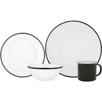 Argon Tableware 16 Piece White Enamel Dinner Set in Black