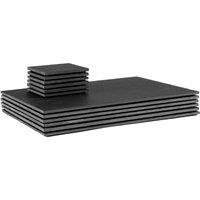 Argon Tableware 12pc Linea Rectangle Slate Placemats & Coasters Set - Stone Table Mats in Grey