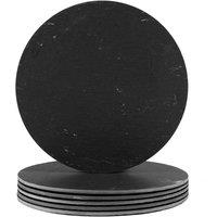 Argon Tableware 30cm Slate Placemats - Set of 6 Round Natural Stone Dinnerware Mats in Black