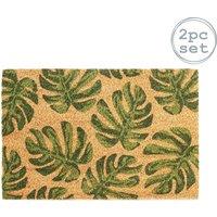 Nicola Spring Coir Door Mats - 90 x 60cm - Monstera - Set of 2 | Size: 60 cm x 90 cm