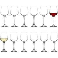 LAV 12pc Lal Wine Glasses Set - Stemware Goblets for White, Red, Rose Wine in Clear