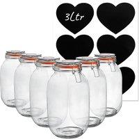 Argon Tableware 6x Glass Storage Jars & Heart Labels Set - 3L/105.5oz in Clear