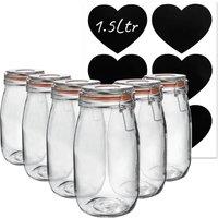 Argon Tableware 6x Glass Storage Jars & Heart Labels Set - 1.5L/50.7oz in Clear