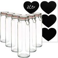 Argon Tableware 6x Glass Spaghetti Jar & Heart Labels Set - 2L/70.3oz in Clear