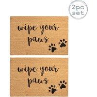 Nicola Spring Coir Door Mats - 90 x 60cm - Paws - Set of 2 | Size: 60 cm x 90 cm