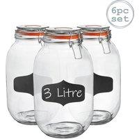 Argon Tableware 6x Glass Storage Jars & Labels Set - 3L/105.5oz in Clear