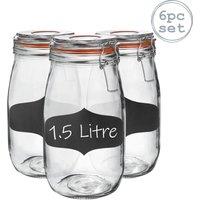 Argon Tableware 6x Glass Storage Jar & Labels Set - 1.5L/50.7oz in Clear