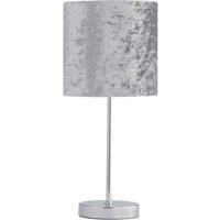 First Choice Lighting Chrome Stick Table Lamp with Grey Crushed Velvet Shade in Silver
