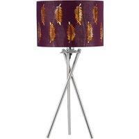 First Choice Lighting Chrome Tripod Table Lamp with Burgundy Fern Cut Out Shade in Silver