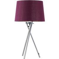 First Choice Lighting Tripod - Chrome Lamp with Burgundy & Gold Fabric Shade in Silver
