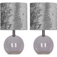 First Choice Lighting Buck - Clear Glass Globe Table Lamp with Grey Crushed Velvet Shade