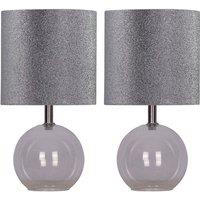 First Choice Lighting Set of 2 Buck - Clear Glass Globe Table Lamps with Glitter Shade