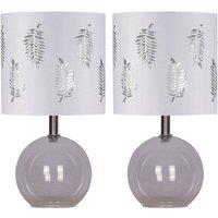 First Choice Lighting Set of 2 Buck - Clear Glass Globe Lamps with White Fern Shades