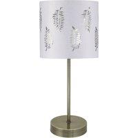 First Choice Lighting Antique Brass Stick Table Lamp with White Fern Shade in Bronze
