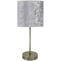 First Choice Lighting Antique Brass Stick Table Lamp with Grey Crushed Velvet Shade in Bronze