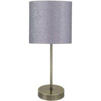 First Choice Lighting Antique Brass Stick Table Lamp with Grey Glitter Shade in Bronze
