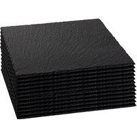 Argon Tableware Square Slate Placemats - 33cm - 12x Large Natural Black Stone Dining Table Dinner Serving Board Platter Place Mats Sets