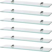 Harbour Housewares 6x Rounded Floating Glass Shelves - 60cm Bathroom Storage Display Unit in Silver