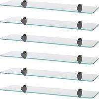 Harbour Housewares 6x Rounded Floating Glass Shelves - 60cm Bathroom Storage Display Unit in Black