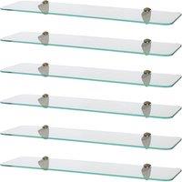 Harbour Housewares 6x Rounded Floating Glass Shelves - 60cm Bathroom Storage Display Unit in Gold