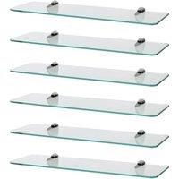Harbour Housewares 6x Rounded Floating Glass Shelves - 50cm Bathroom Storage Display Unit in Silver