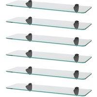 Harbour Housewares 6x Rounded Floating Glass Shelves - 50cm Bathroom Storage Display Unit in Black