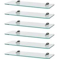 Harbour Housewares 6x Rounded Floating Glass Shelves - 40cm Bathroom Storage Display Unit in Silver