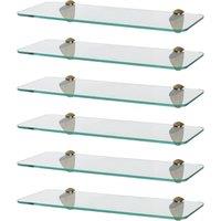 Harbour Housewares 6x Rounded Floating Glass Shelves - 40cm Bathroom Storage Display Unit in Gold