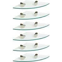 Harbour Housewares 6x Floating Glass Corner Shelves - 30cm Bathroom Storage Display Unit in Gold