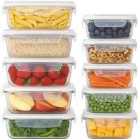 Harbour Housewares Glass Food Storage Containers Set - 2 Sizes - 10pc Meal Prep Tubs in White