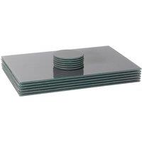 Harbour Housewares 12pc Glass Placemats & Round Coasters Set - 40 x 30cm Protection Mats in Grey | Size: 40 x 30 cm