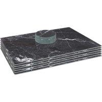 Harbour Housewares 12pc Glass Placemats & Round Coasters Set - 40 x 30cm Marble Effect in Black | Size: 40 x 30 cm