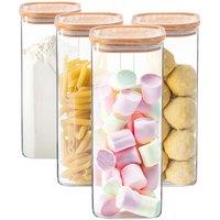 Argon Tableware 4x Square Glass Storage Jars with Airtight Wooden Lids - 1.9L in Clear